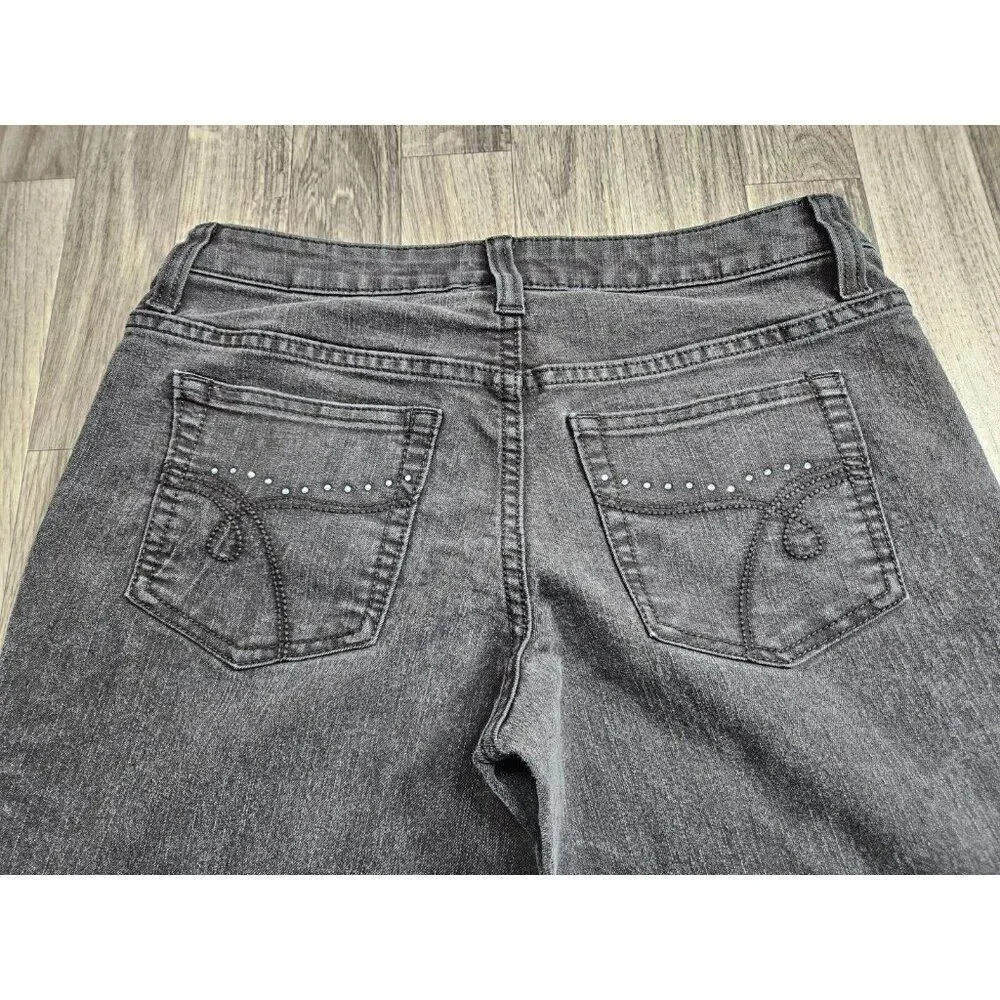 Merona‎ Womens Size 4 Regular Fit 4 Bootcut Embroidered Studs Black Grey Jeans